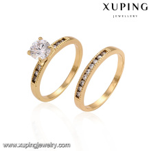 14445 Hot sale glittering lovers jewelry simply style zircon paved rings set golden couples rings